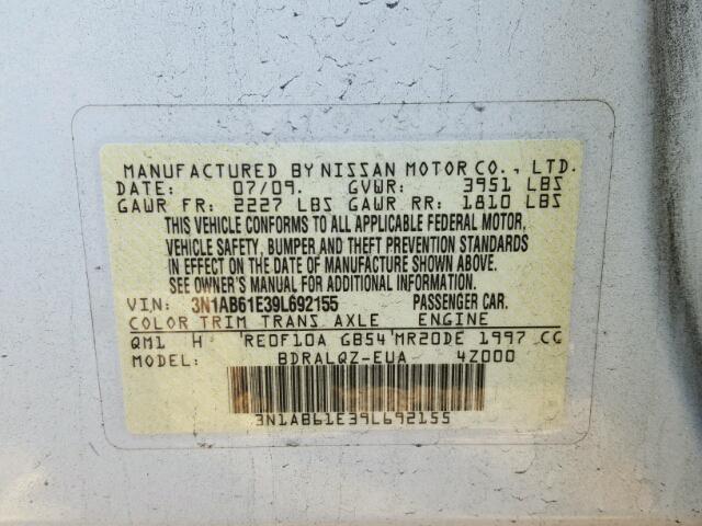 3N1AB61E39L692155 - 2009 NISSAN SENTRA 2.0 WHITE photo 10