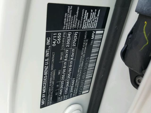 4JGCB6FE4BA130823 - 2011 MERCEDES-BENZ R 350 4MAT WHITE photo 10