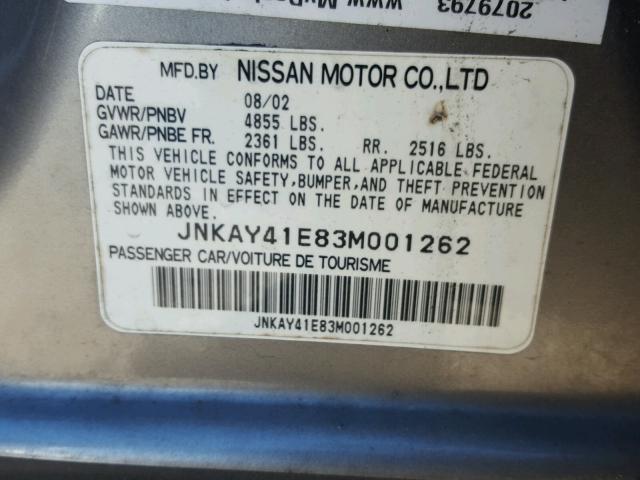 JNKAY41E83M001262 - 2003 INFINITI M45 GRAY photo 10
