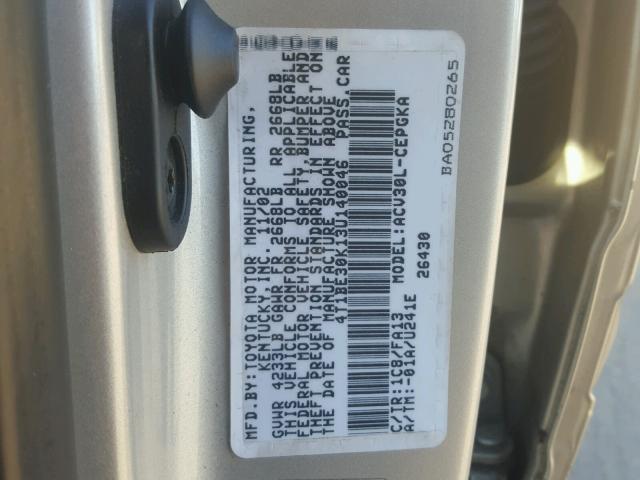 4T1BE30K13U140046 - 2003 TOYOTA CAMRY LE SILVER photo 10