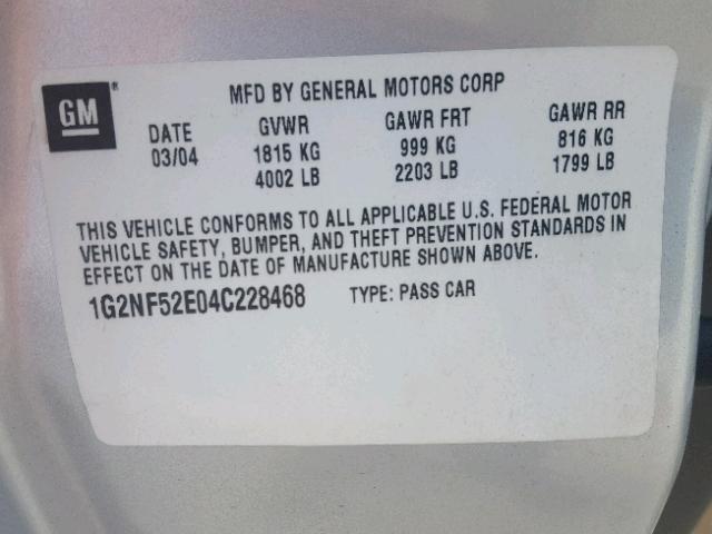1G2NF52E04C228468 - 2004 PONTIAC GRAND AM S ვერცხლისფერი ფოტო 10