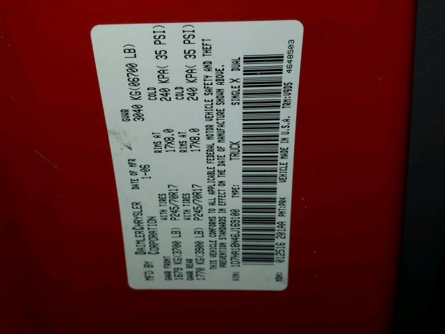 1D7HA18N46J169100 - 2006 DODGE RAM 1500 S RED photo 10