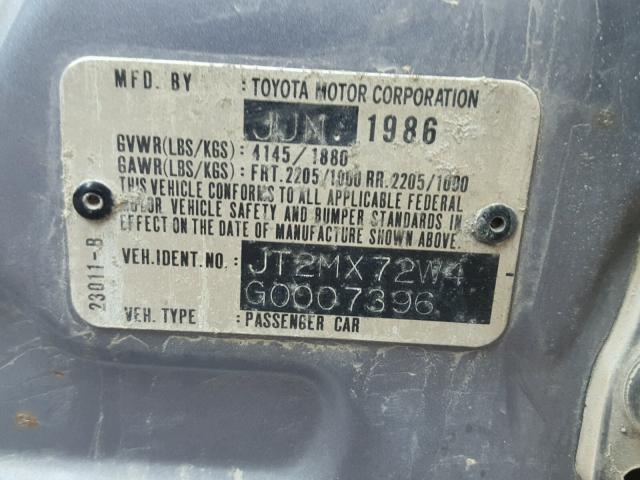 JT2MX72W4G0007396 - 1986 TOYOTA CRESSIDA L BLUE photo 10