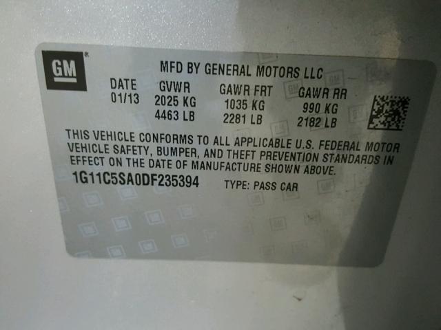 1G11C5SA0DF235394 - 2013 CHEVROLET MALIBU 1LT 银色 照片 10