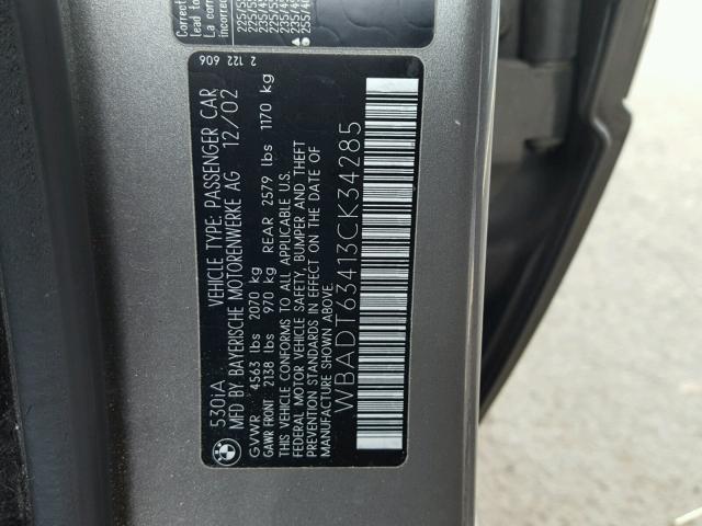 WBADT63413CK34285 - 2003 BMW 530 I AUTO GRAY photo 10