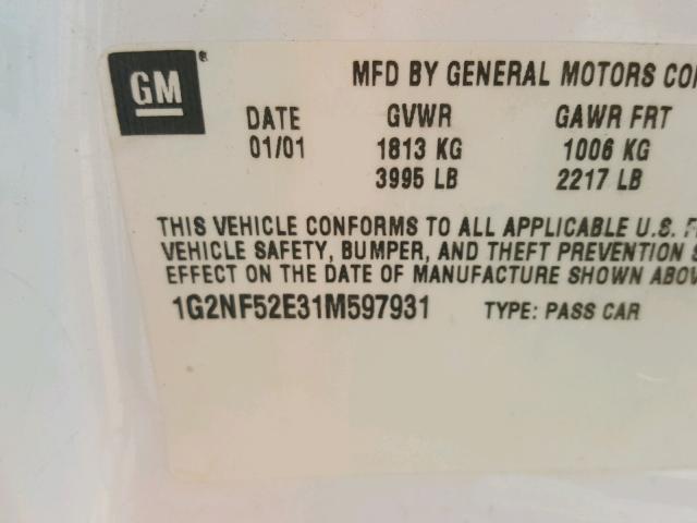 1G2NF52E31M597931 - 2001 PONTIAC GRAND AM S Սպիտակ լուսանկար 10