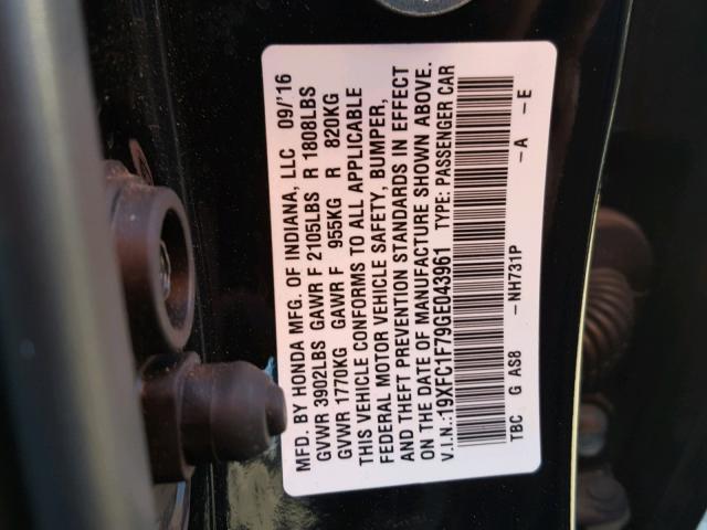 19XFC1F79GE043961 - 2016 HONDA CIVIC EXL 黑色 照片 10