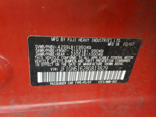 JF1GH61628G813829 - 2008 SUBARU IMPREZA 2. RED photo 10