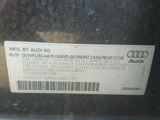 WAUNF78P06A003740 - 2006 AUDI A3 2.0 PRE CHARCOAL photo 10