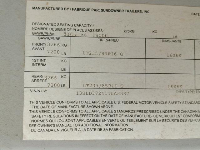 13SLD372411LA3387 - 2001 SUND HORSE TRLR WHITE photo 10