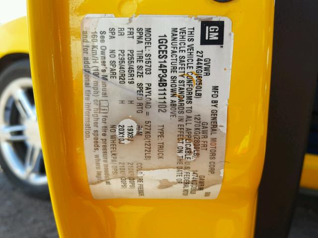 1GCES14P34B111102 - 2004 CHEVROLET SSR 黄色 照片 10