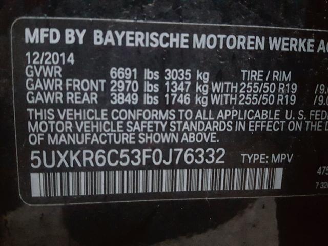 5UXKR6C53F0J76332 - 2015 BMW X5 XDRIVE5 BLACK photo 10