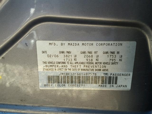 JM1BK32F661497578 - 2006 MAZDA 3 I SILVER photo 10