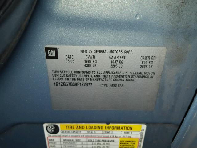 1G1ZG57B39F122877 - 2009 CHEVROLET MALIBU LS ლურჯი ფოტო 10