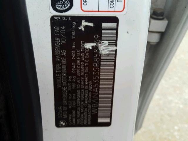 WBANA53535B858269 - 2005 BMW 525 I WHITE photo 10