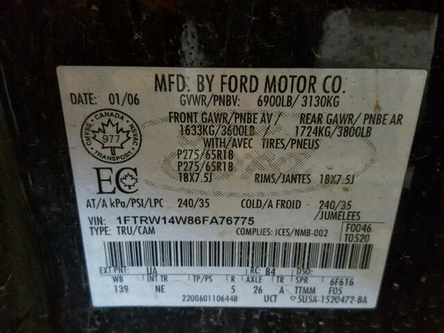 1FTRW14W86FA76775 - 2006 FORD F150 SUPER BLACK photo 10