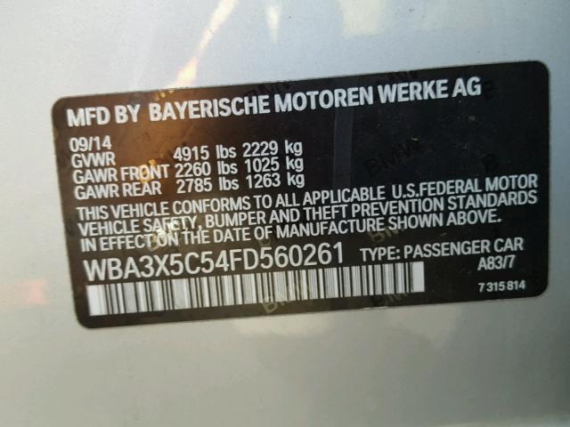 WBA3X5C54FD560261 - 2015 BMW 328 XIGT SILVER photo 10