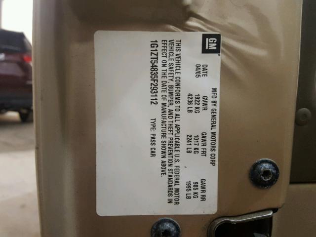 1G1ZT54835F293112 - 2005 CHEVROLET MALIBU LS ოქროსფერი ფოტო 10