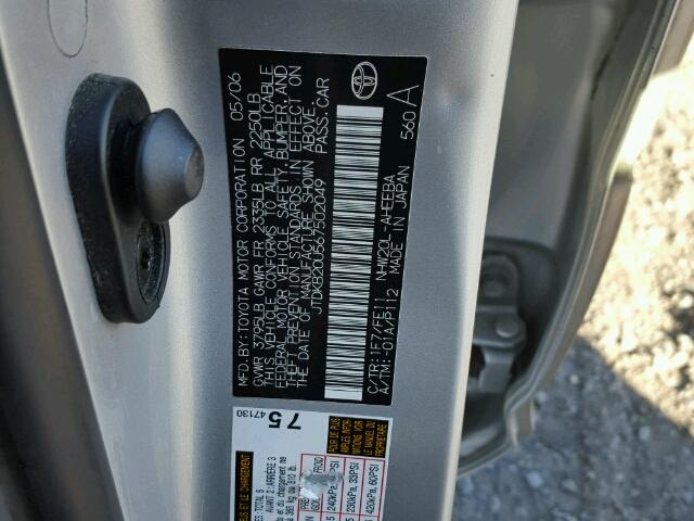 JTDKB20U567502049 - 2006 TOYOTA PRIUS SILVER photo 10