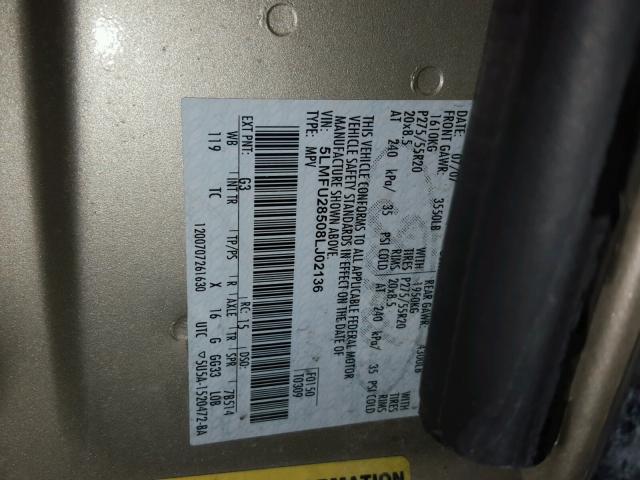 5LMFU28508LJ02136 - 2008 LINCOLN NAVIGATOR GOLD photo 10