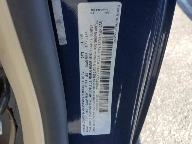 3VWRF31Y76M310158 - 2006 VOLKSWAGEN NEW BEETLE Mavi foto 10