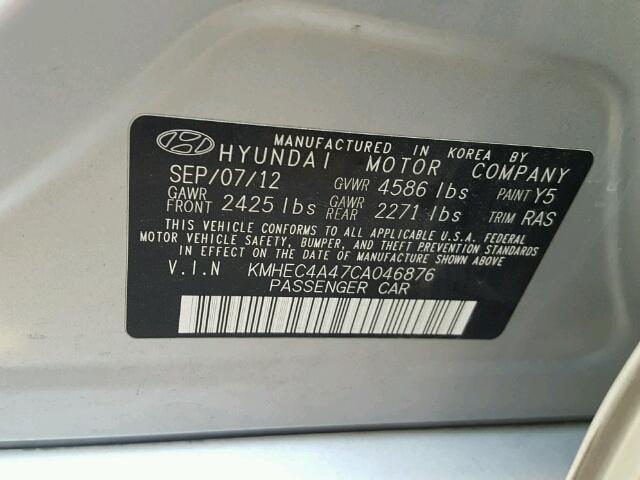 KMHEC4A47CA046876 - 2012 HYUNDAI SONATA HYB SILVER photo 10