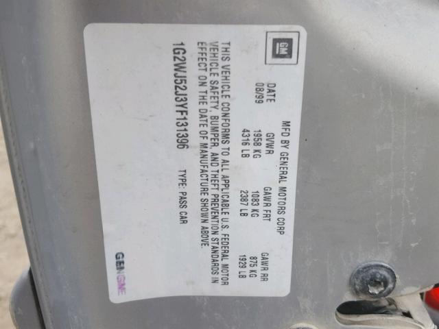 1G2WJ52J3YF131396 - 2000 PONTIAC GRAND PRIX ვერცხლისფერი ფოტო 10