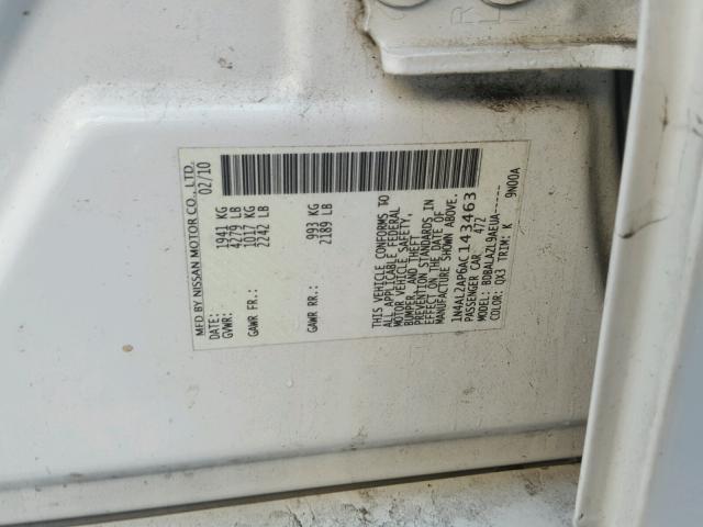 1N4AL2AP6AC143463 - 2010 NISSAN ALTIMA BAS WHITE photo 10