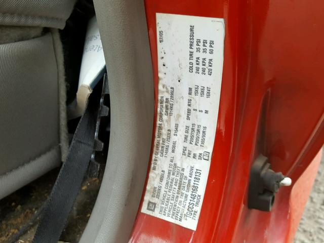 1GCCS148168118131 - 2006 CHEVROLET COLORADO RED photo 10