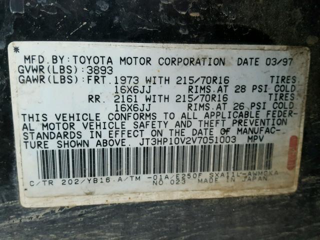 JT3HP10V2V7051003 - 1997 TOYOTA RAV4 BLACK photo 10