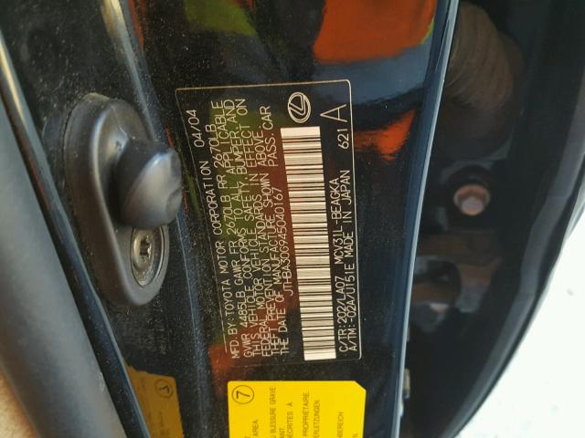 JTHBA30G945040167 - 2004 LEXUS ES 330 BLACK photo 10