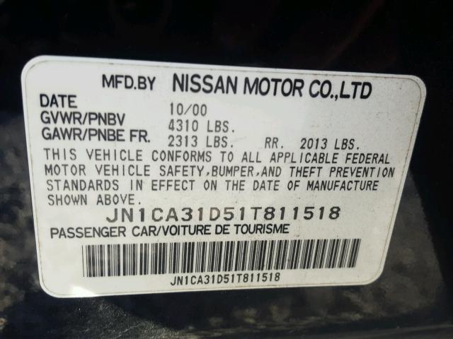 JN1CA31D51T811518 - 2001 NISSAN MAXIMA GXE BLACK photo 10