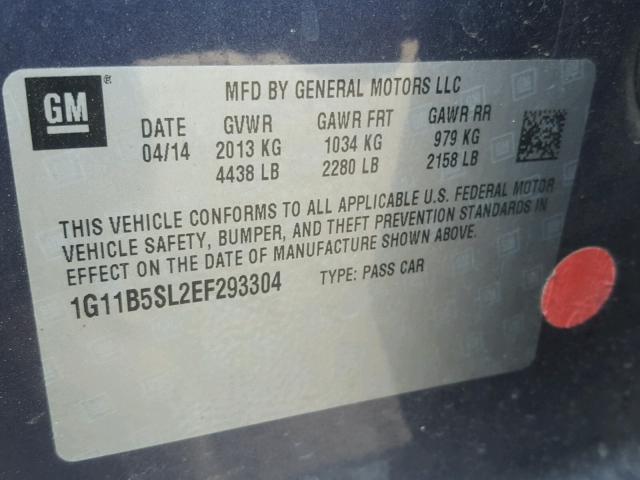 1G11B5SL2EF293304 - 2014 CHEVROLET MALIBU LS PURPLE photo 10