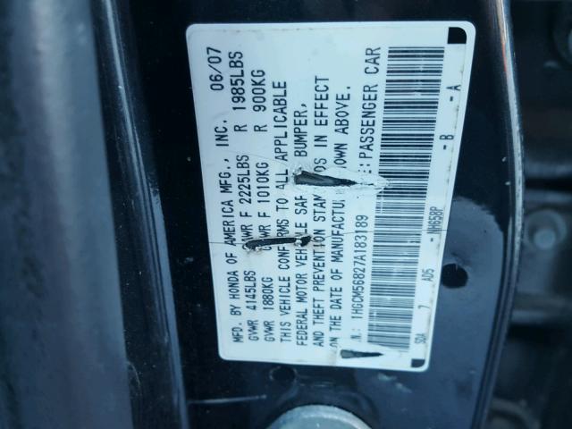 1HGCM56827A183189 - 2007 HONDA ACCORD EX BLACK photo 10