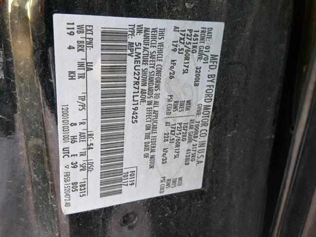 5LMEU27R71LJ19425 - 2001 LINCOLN NAVIGATOR 黑色 照片 10