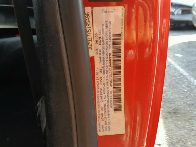 3VWCT21CX1M408378 - 2001 VOLKSWAGEN NEW BEETLE Qırmızı foto 10