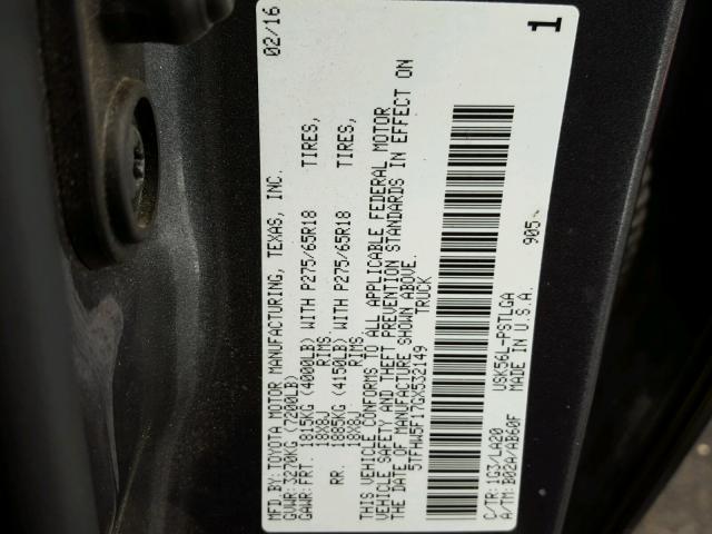 5TFHW5F17GX532149 - 2016 TOYOTA TUNDRA CRE GRAY photo 10