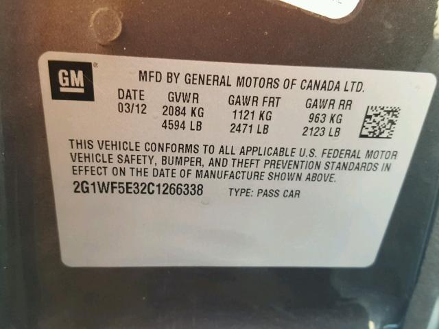 2G1WF5E32C1266338 - 2012 CHEVROLET IMPALA LS GRAY photo 10