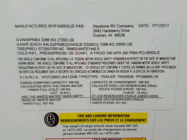 4YDT28921JK412246 - 2018 KEYSTONE PASSPORT 白色 照片 8