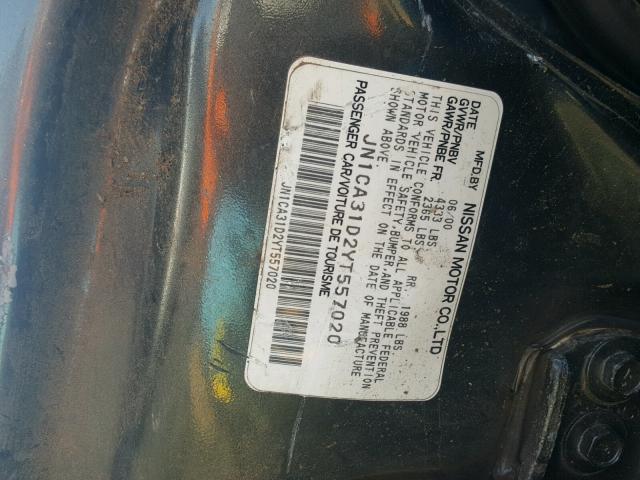 JN1CA31D2YT557020 - 2000 NISSAN MAXIMA GLE GRAY photo 10