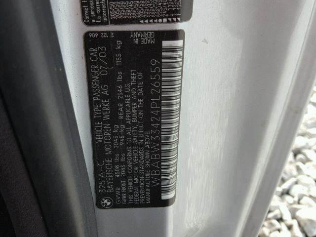 WBABW33424PL26559 - 2004 BMW 325 CI SILVER photo 10