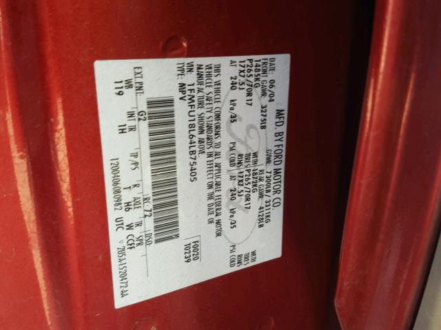 1FMFU18L64LB75405 - 2004 FORD EXPEDITION RED photo 10