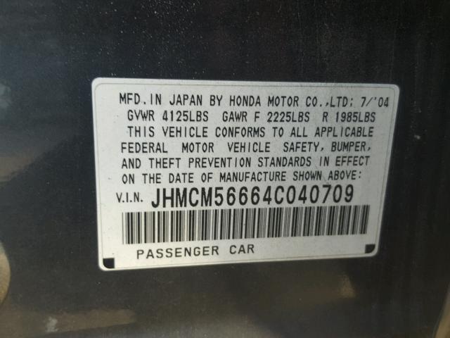 JHMCM56664C040709 - 2004 HONDA ACCORD EX GRAY photo 10