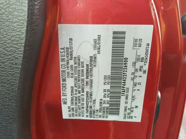 1FAFP44422F226900 - 2002 FORD MUSTANG RED photo 10