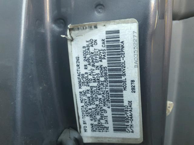 4T1BG22K7XU569635 - 1999 TOYOTA CAMRY CE GRAY photo 10