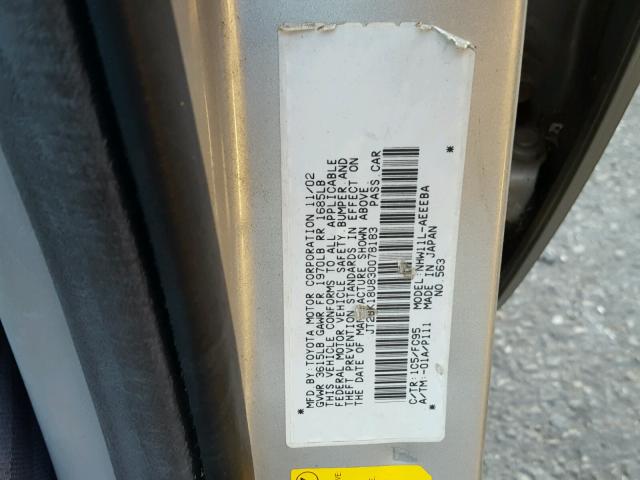 JT2BK18U830078183 - 2003 TOYOTA PRIUS 金色 照片 10