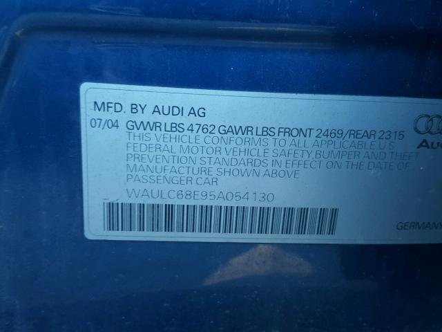 WAULC68E95A054130 - 2005 AUDI A4 1.8T QU BLUE photo 10