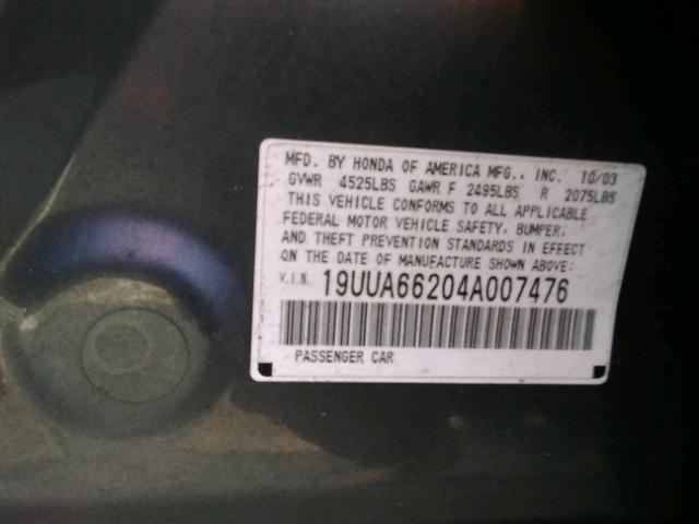 19UUA66204A007476 - 2004 ACURA TL GRAY photo 10