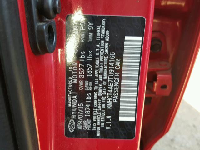 KMHCT4AE7FU914166 - 2015 HYUNDAI ACCENT GLS RED photo 10