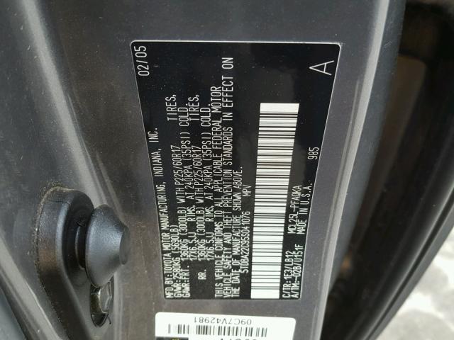 5TDBA22C95S041076 - 2005 TOYOTA SIENNA XLE GRAY photo 10